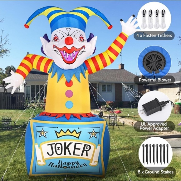 New 8 FT Halloween Inflatable Clown Joker Outdoor Decoration Build-in LED Lights - Picture 3 of 3